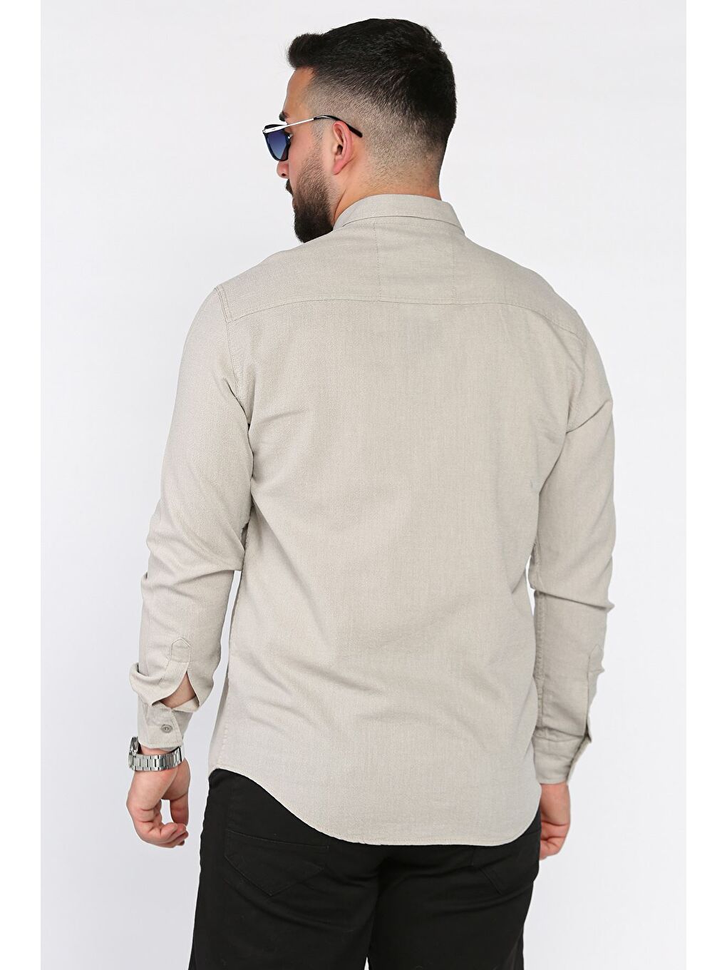 Bej Çift Cepli Erkek Uzun Kol Gömlek-2