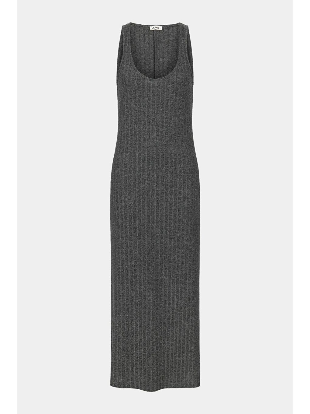 Siyah Kadın V Yaka Kalın Askılı Yırtmaç Detaylı Midi Elbise-1