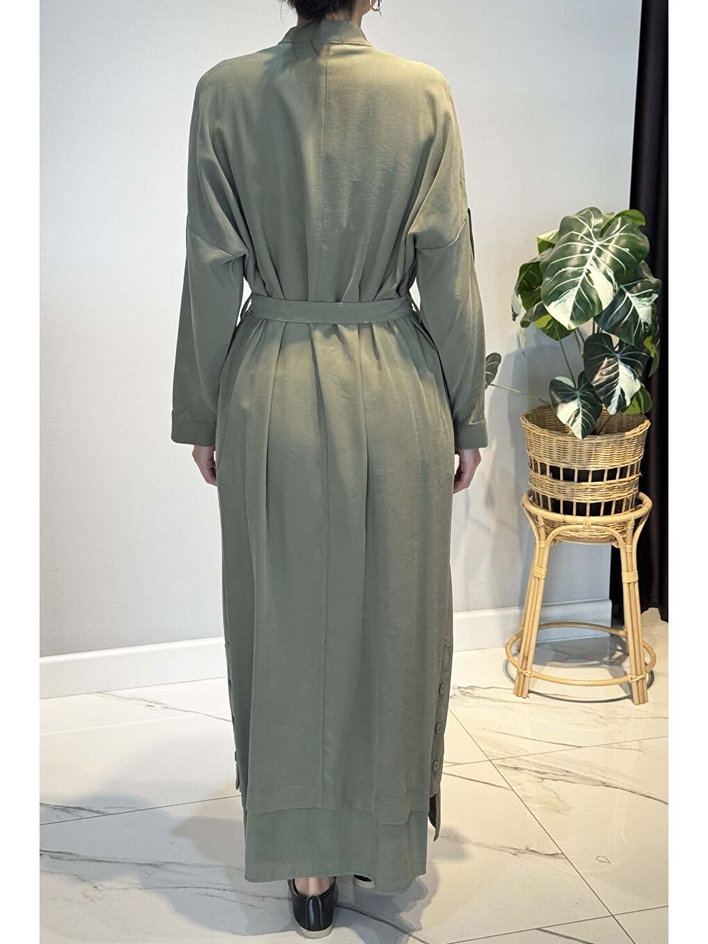 Kolları Ve Etek Altı Düğme Detaylı Elbise 6701 Haki-2