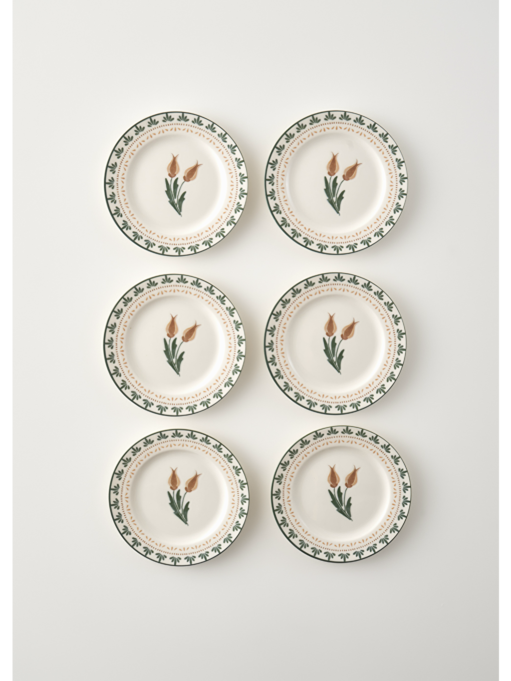 Karışık Tulip Porselen 6'lı Pasta Tabağı Seti (21 cm)