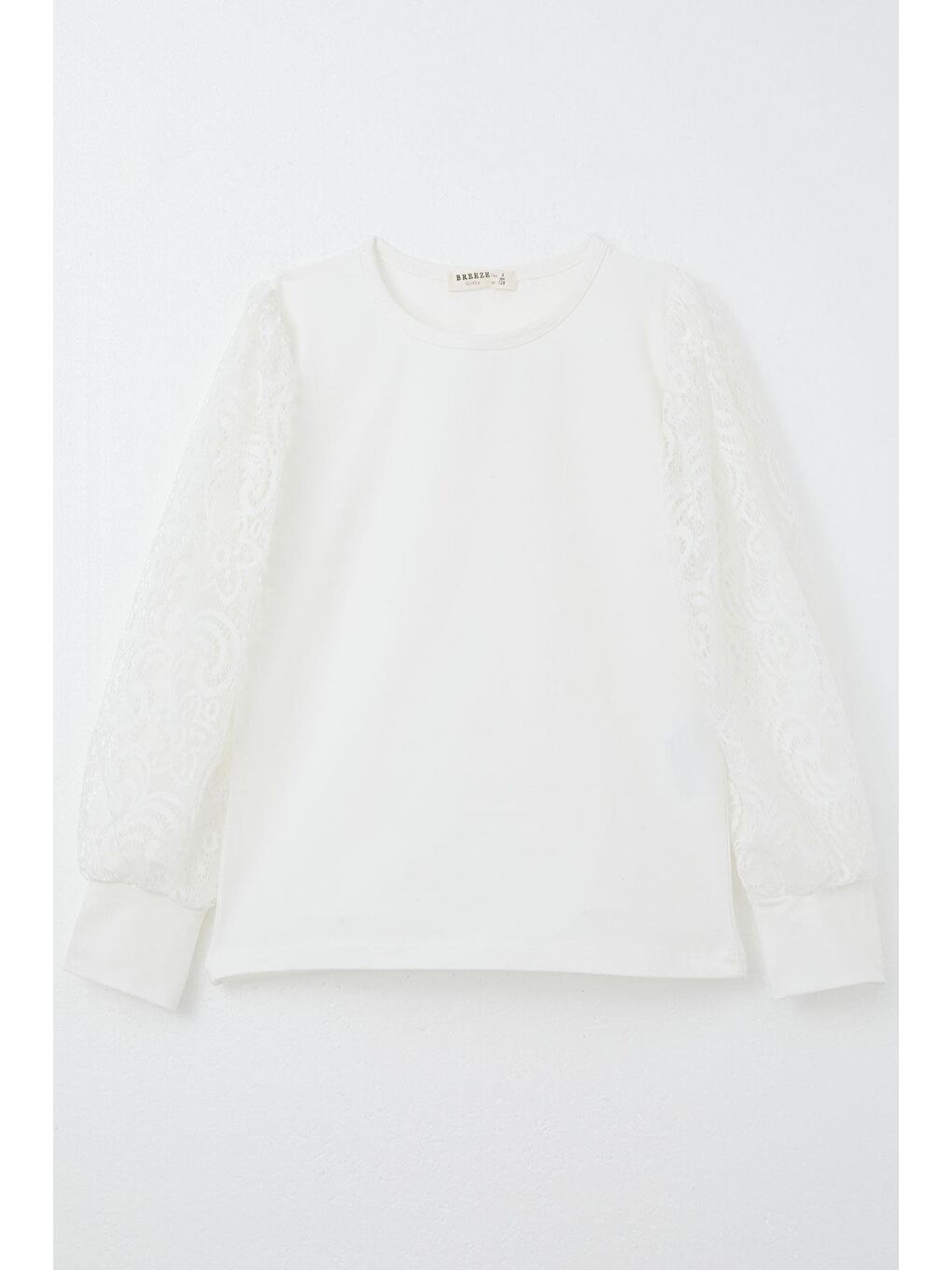 Kız Çocuk Uzun Kollu Tişört Kolları Dantel Detaylı Ekru (8-12 Yaş)