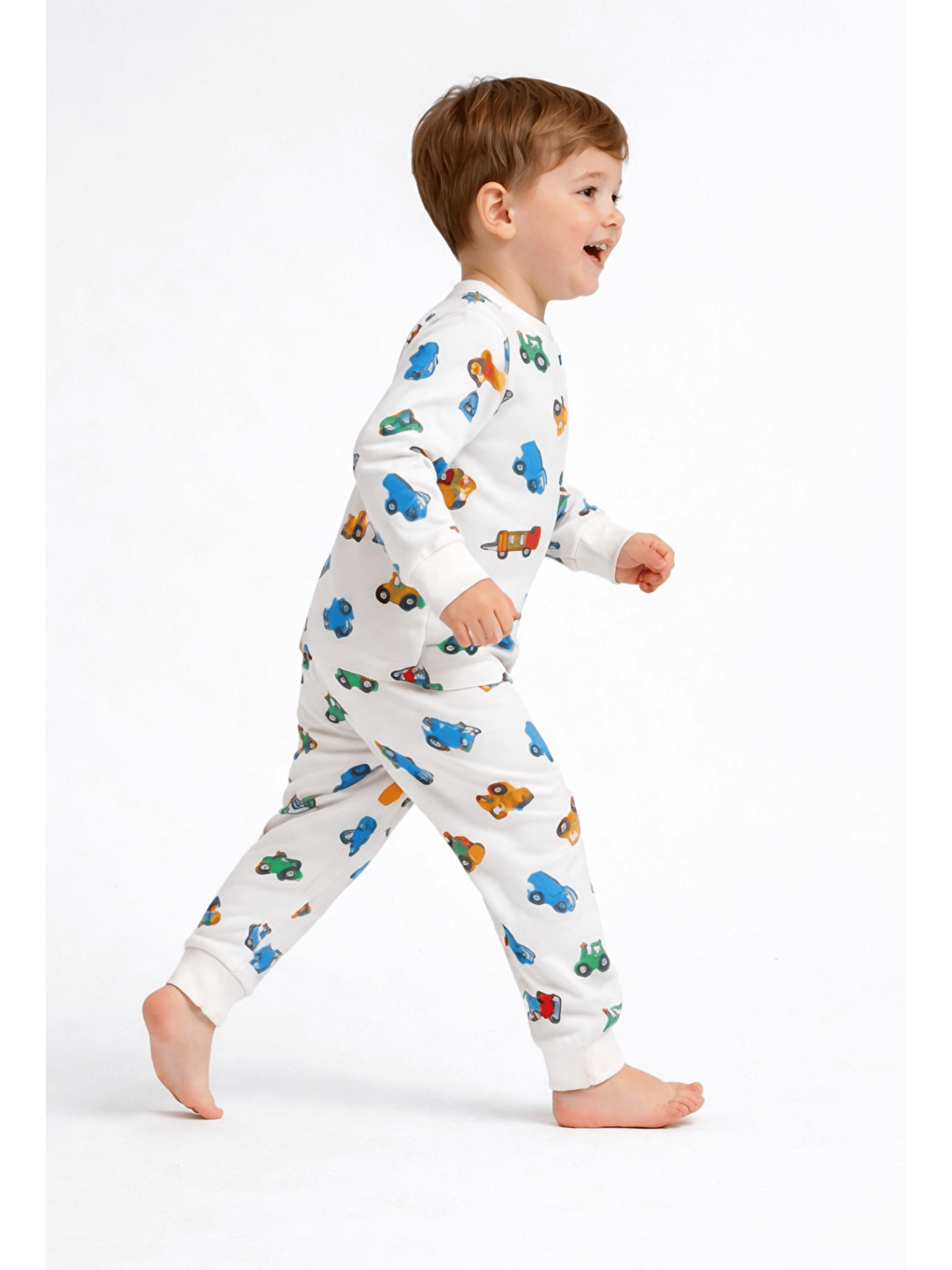 Ekru Bisiklet Yaka Uzun Kollu Erkek Bebek Pijama Takımı-1