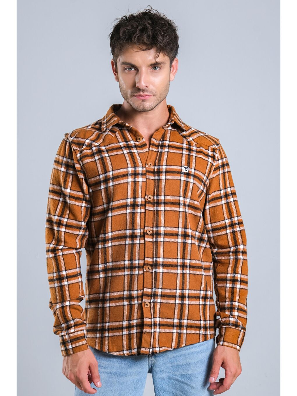 Kahverengi Kareli Kışlık Erkek Oduncu Gömlek MAR 4161
