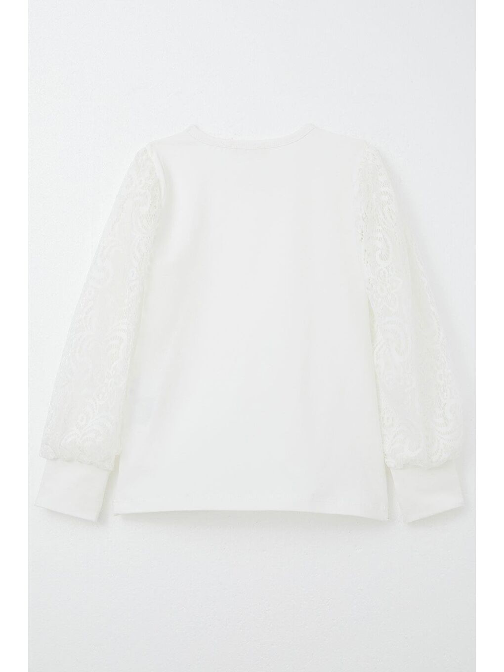 Kız Çocuk Uzun Kollu Tişört Kolları Dantel Detaylı Ekru (8-12 Yaş)-1