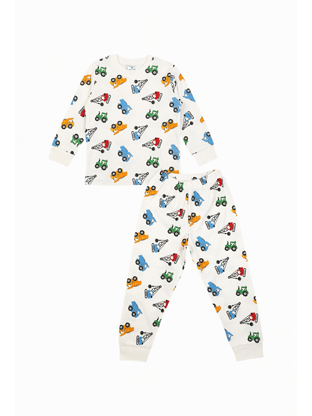 Ekru Bisiklet Yaka Uzun Kollu Erkek Bebek Pijama Takımı-2