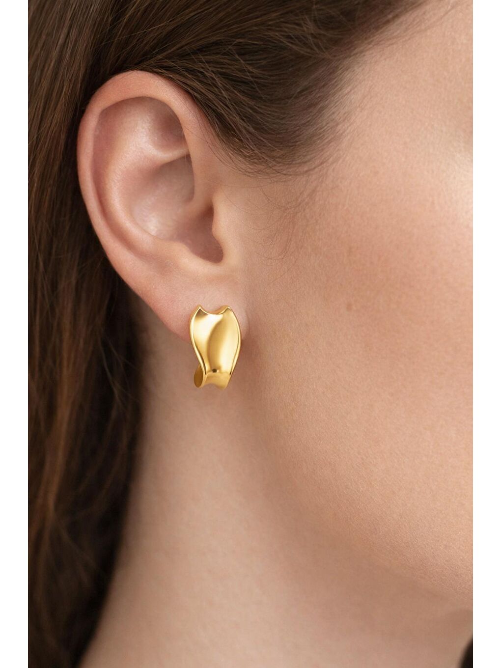 Sarı Altın Çelik Dalga Küpe-1