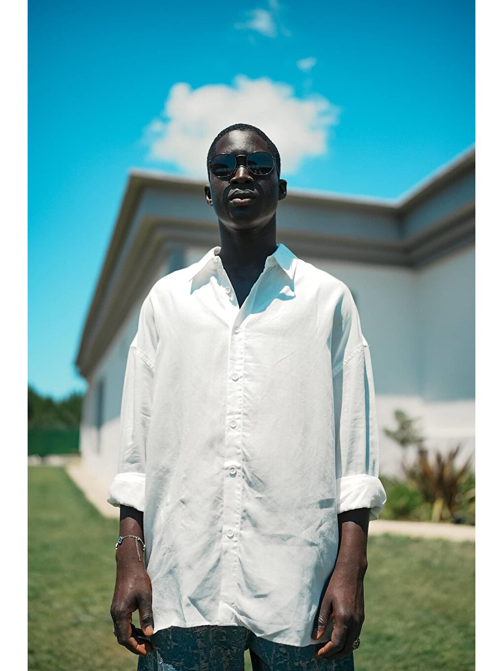 Erkek Soft Dokulu Basic Oversize Gömlek Beyaz-2