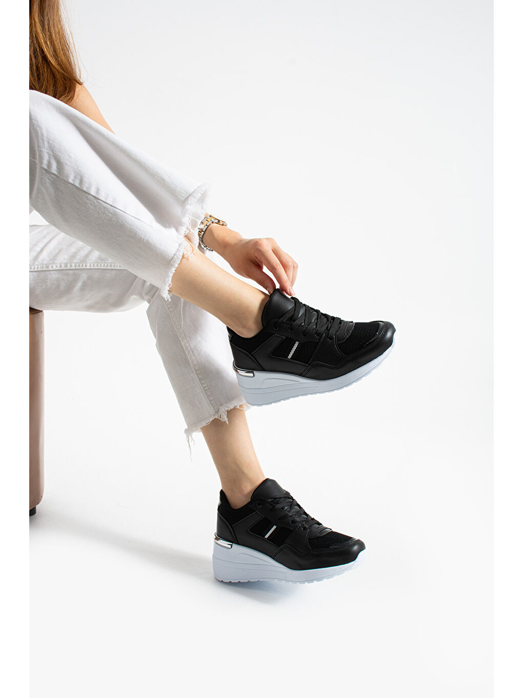 Siyah Kadın Yüksek Günlük Ayakkabı-1