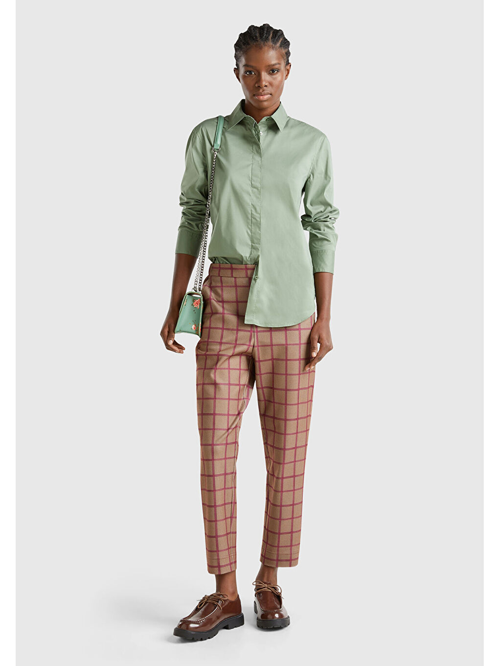 Kadın Kahverengi Viskoz Karışımlı Tamamı Desenli Beli Lastikli Pantolon