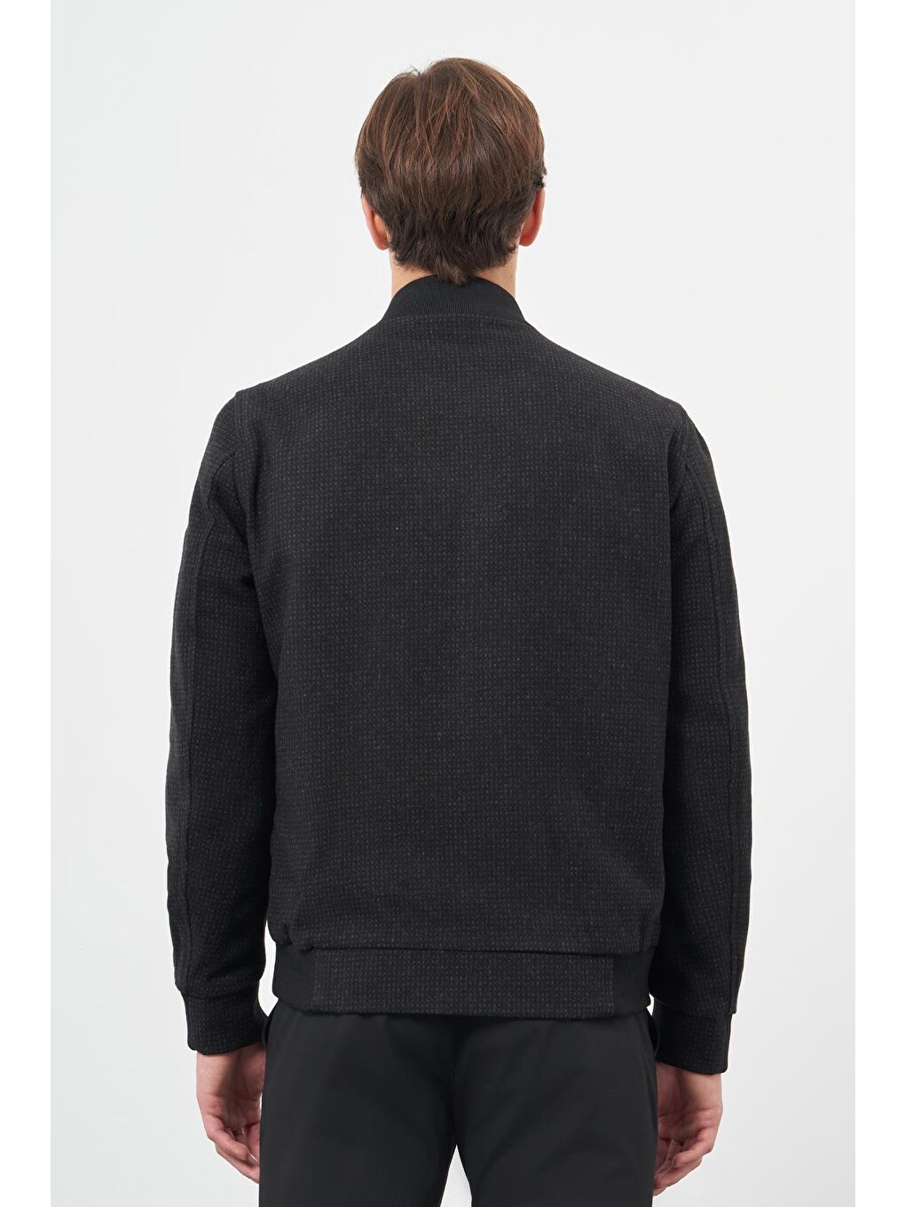 Siyah Kaşe Kolej Yaka Kendinden Desenli Yırtmaçsız Tam Astar Comfort Fit Classic Mont 1007245162-4