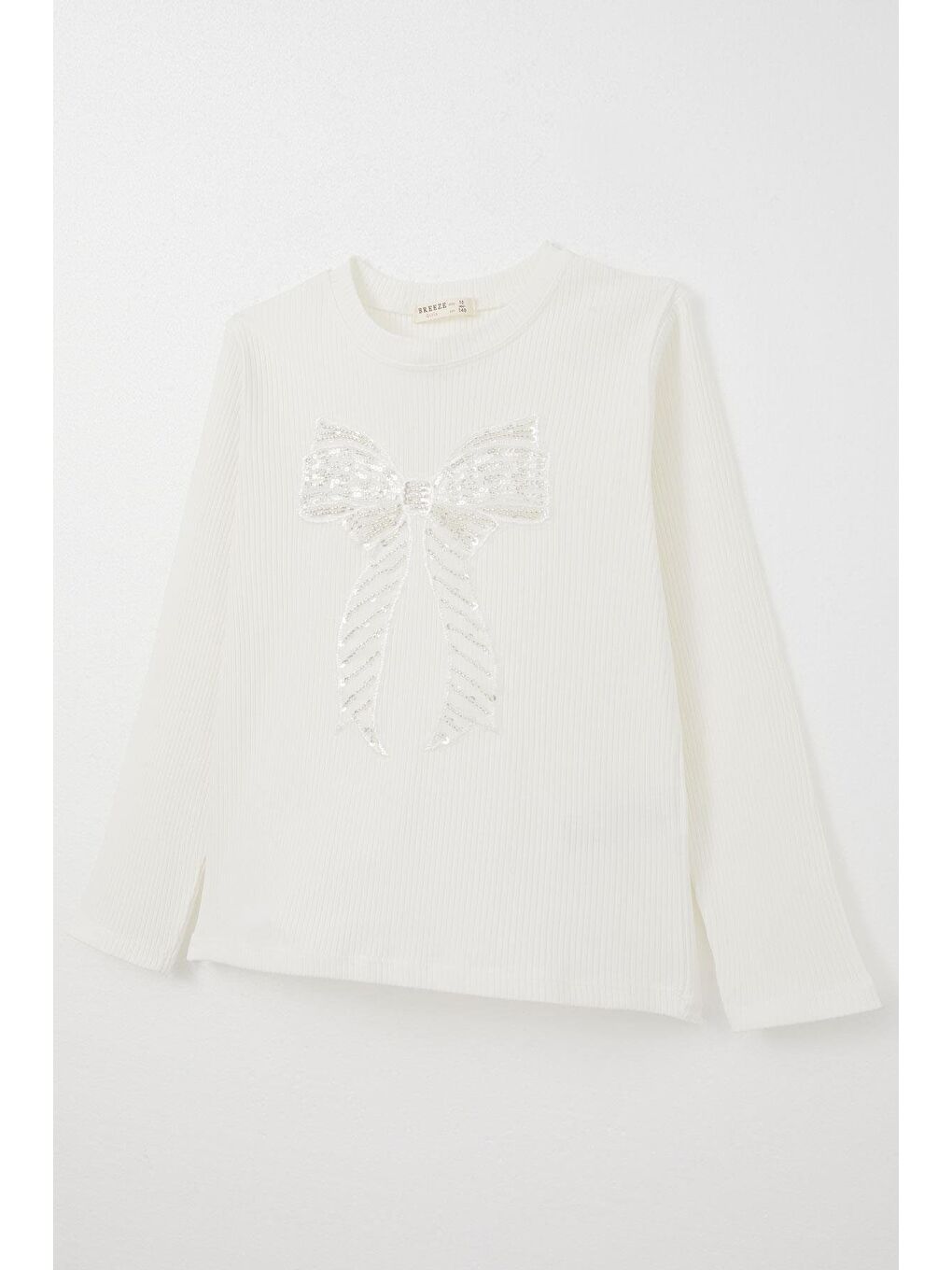 Kız Çocuk Uzun Kollu Tişört Tül Fiyonk Armalı Pullu Ekru (9-14 Yaş)-2