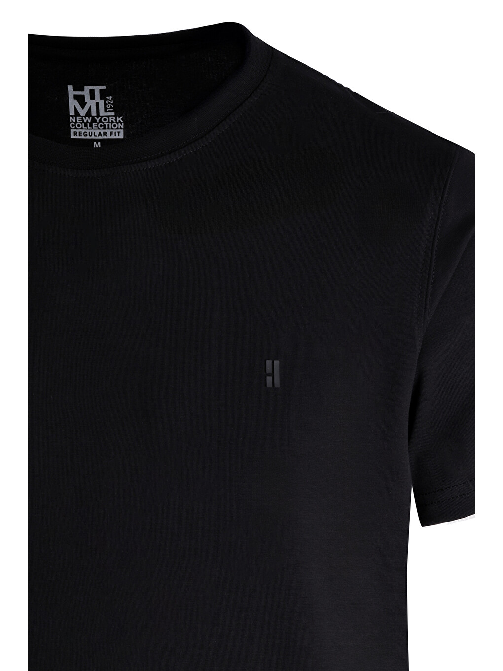 Siyah Regular Fit Bisiklet Yaka Pamuklu Tişört-2