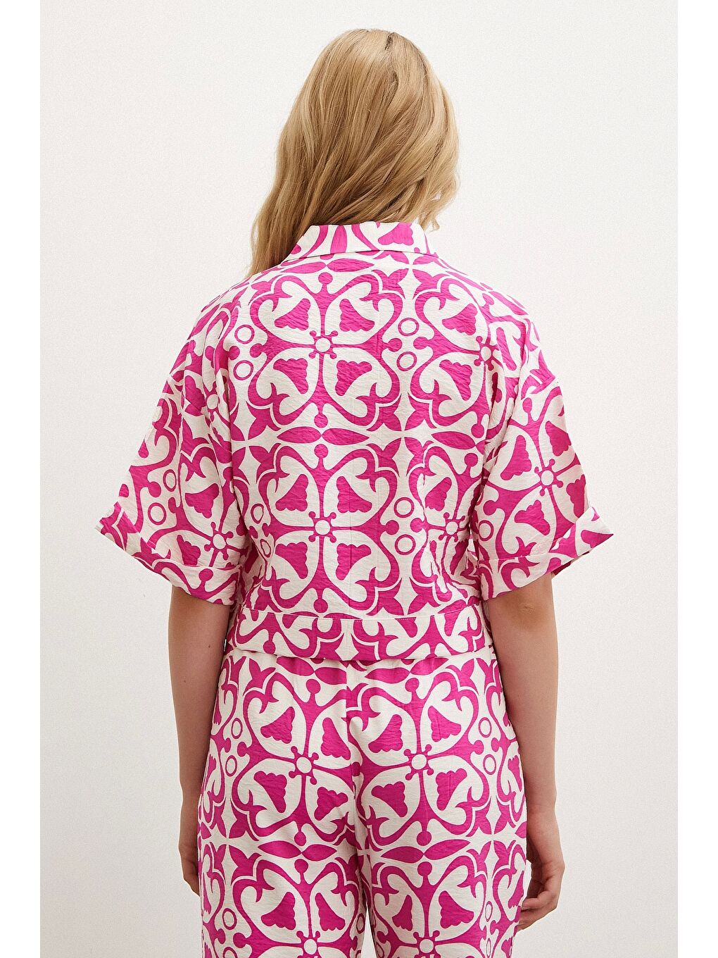 Beli Lastikli Boru Paça Pantolon Fuşya-4