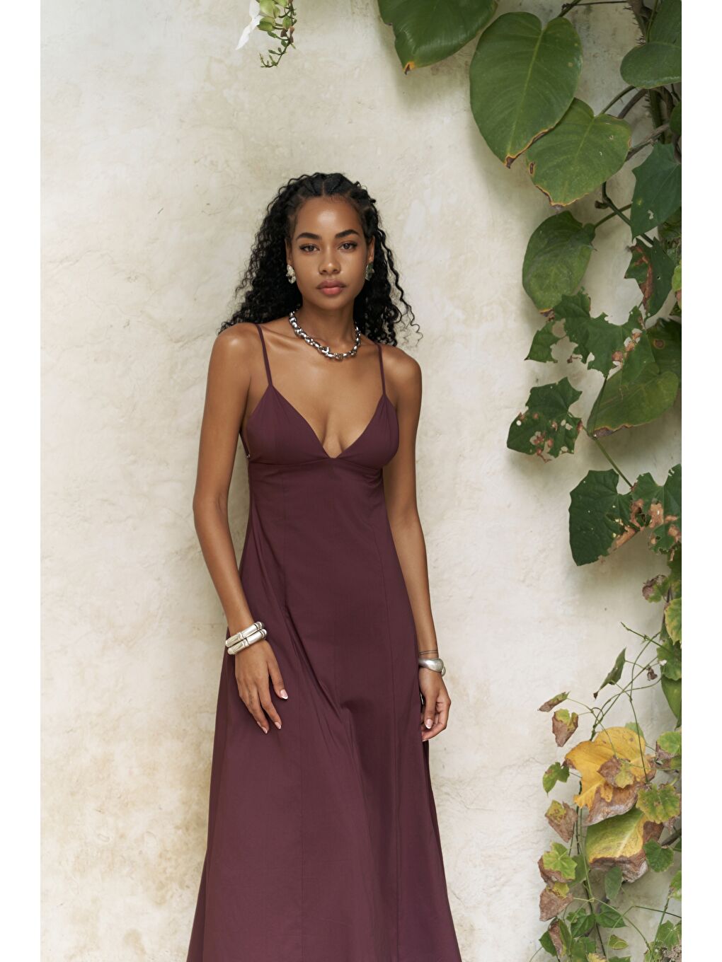 Onella Askılı Bordo Uzun Elbise-2