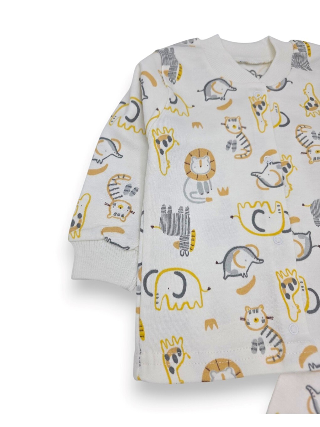 Ekru Erkek Çocuk Çıtçıtlı Hayvanlar Baskılı 0-6 Yaş %100 Pamuklu Mevsimlik Pijama Takımı-3