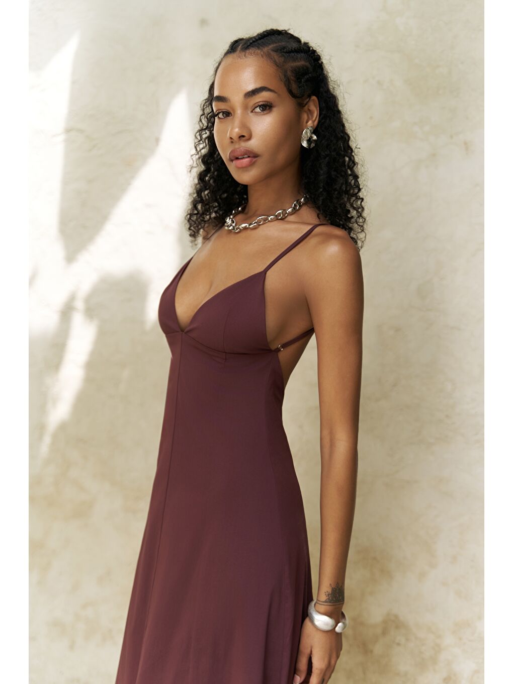 Onella Askılı Bordo Uzun Elbise-3