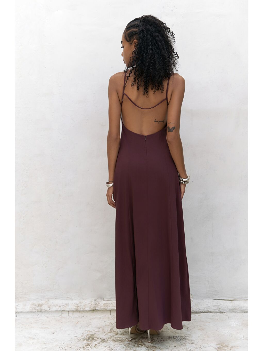 Onella Askılı Bordo Uzun Elbise-4