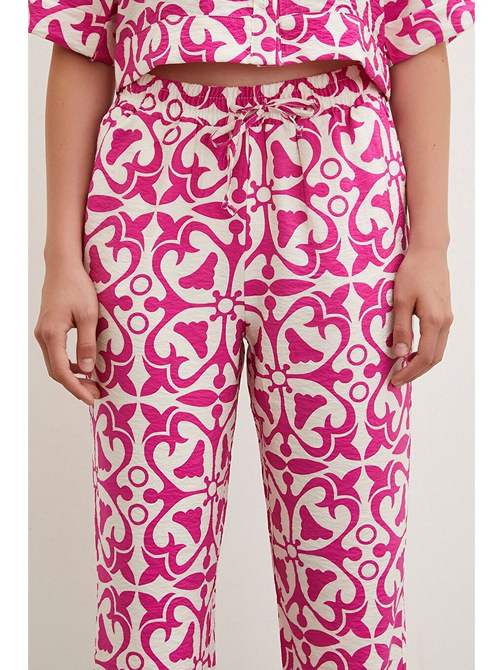 Beli Lastikli Boru Paça Pantolon Fuşya-5