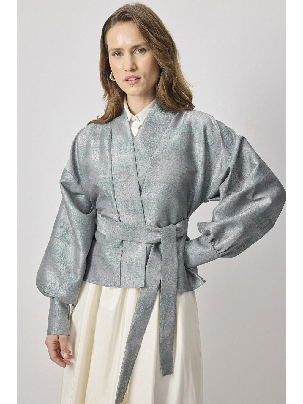 Yeşil Desenli Saten Ceket-1