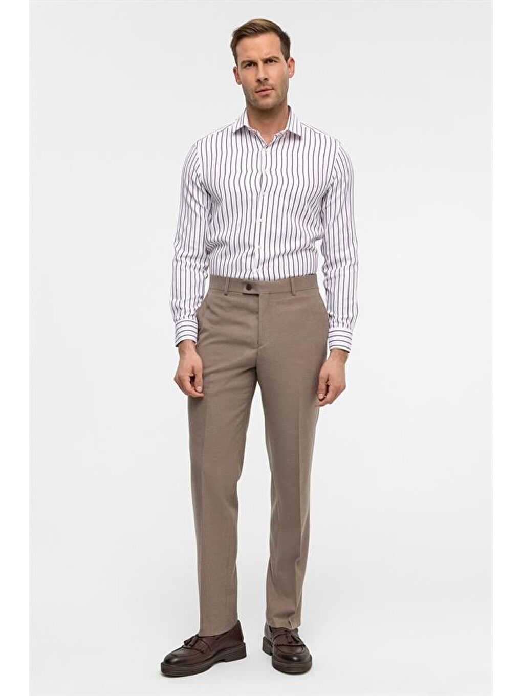 Kahverengi Kiremit Regular Düz Pantolon-1