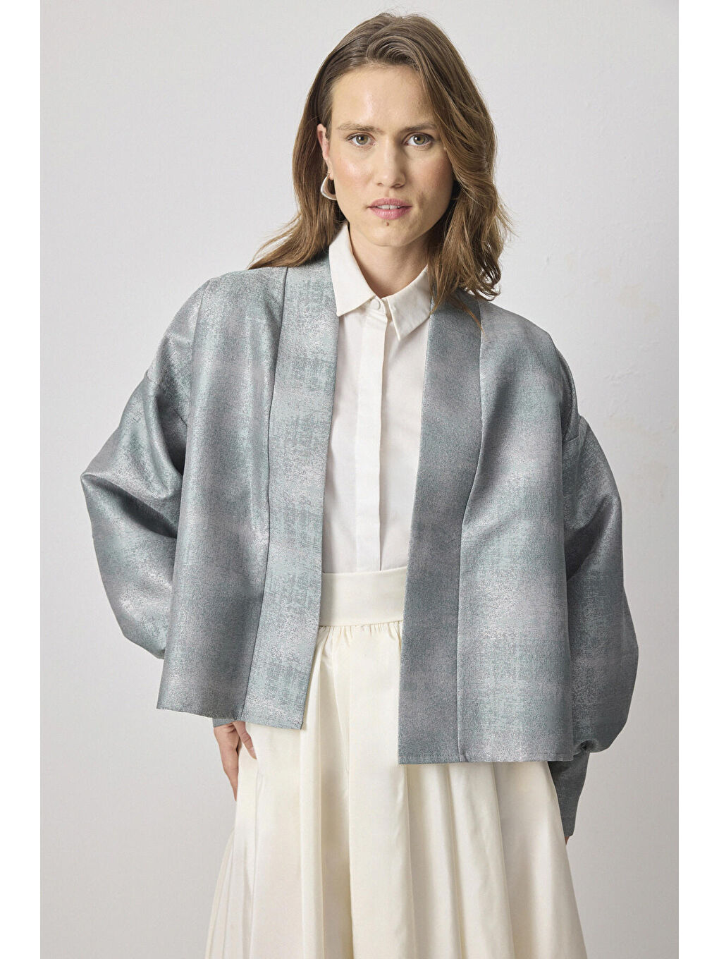 Yeşil Desenli Saten Ceket-2