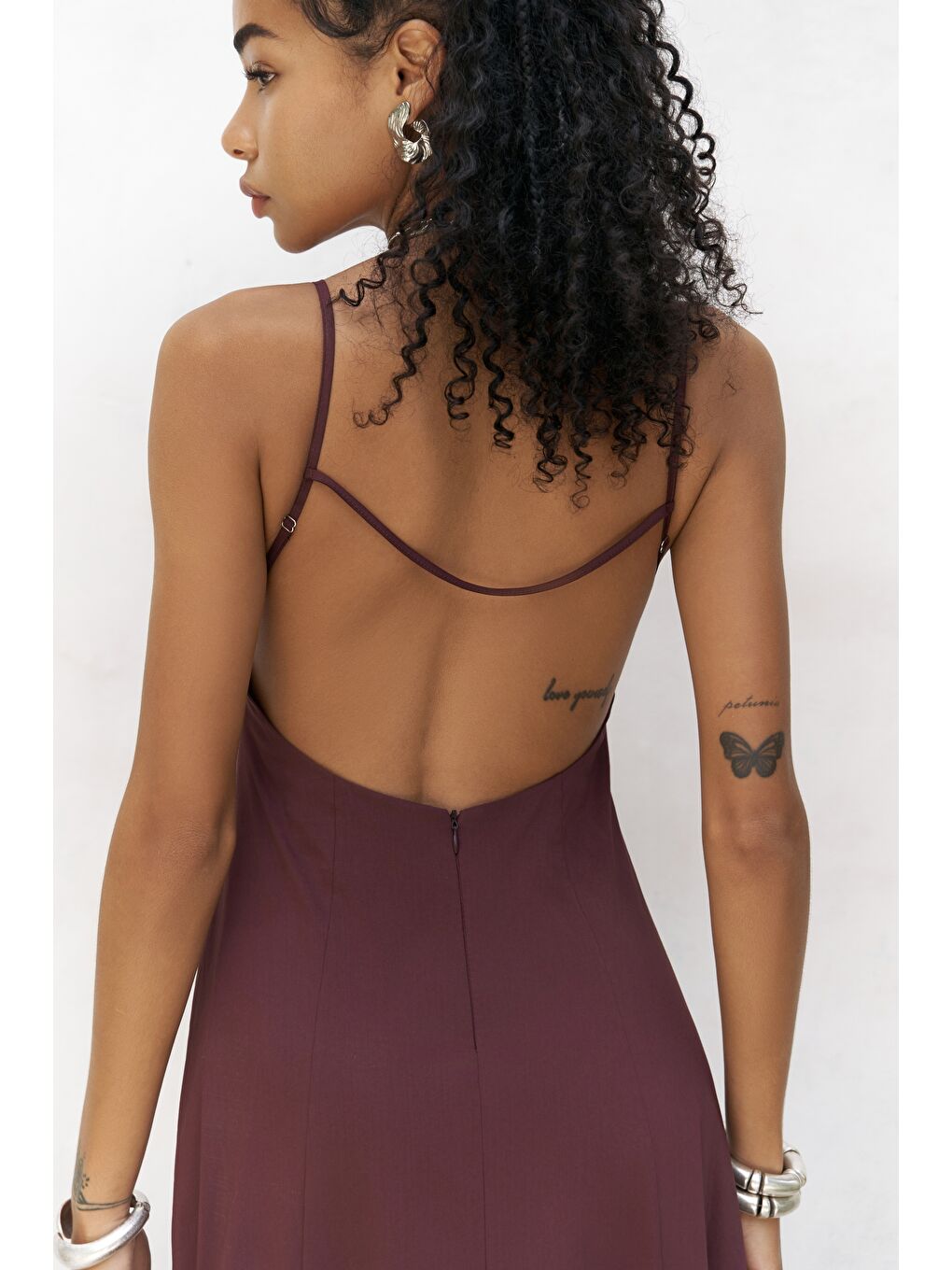 Onella Askılı Bordo Uzun Elbise-6