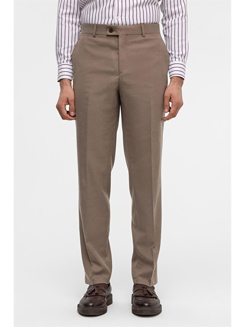 Kahverengi Kiremit Regular Düz Pantolon-2