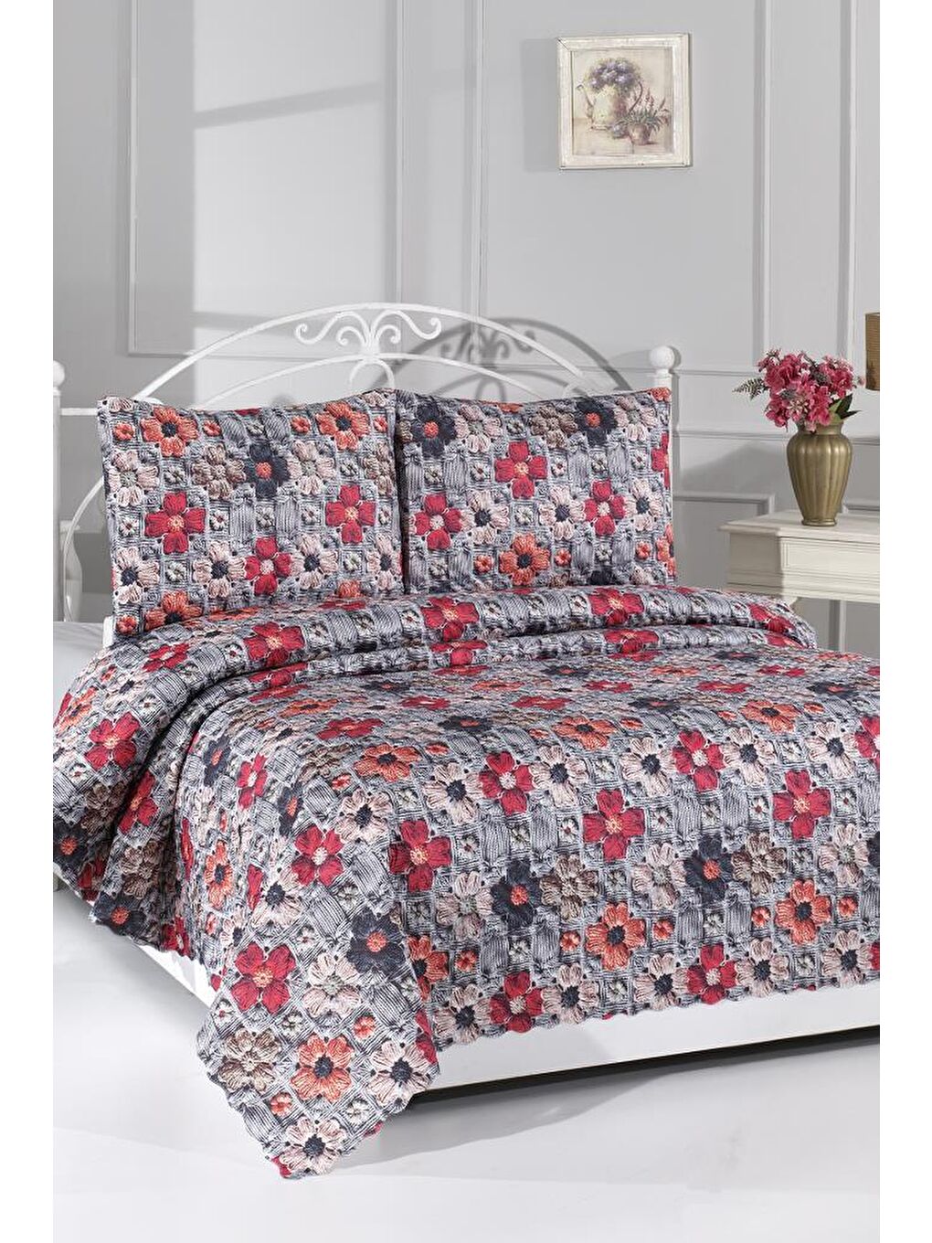 Karışık Eloria Ultrasonik Kapitoneli 5D Baskılı Çift Kişilik Pike Takımı