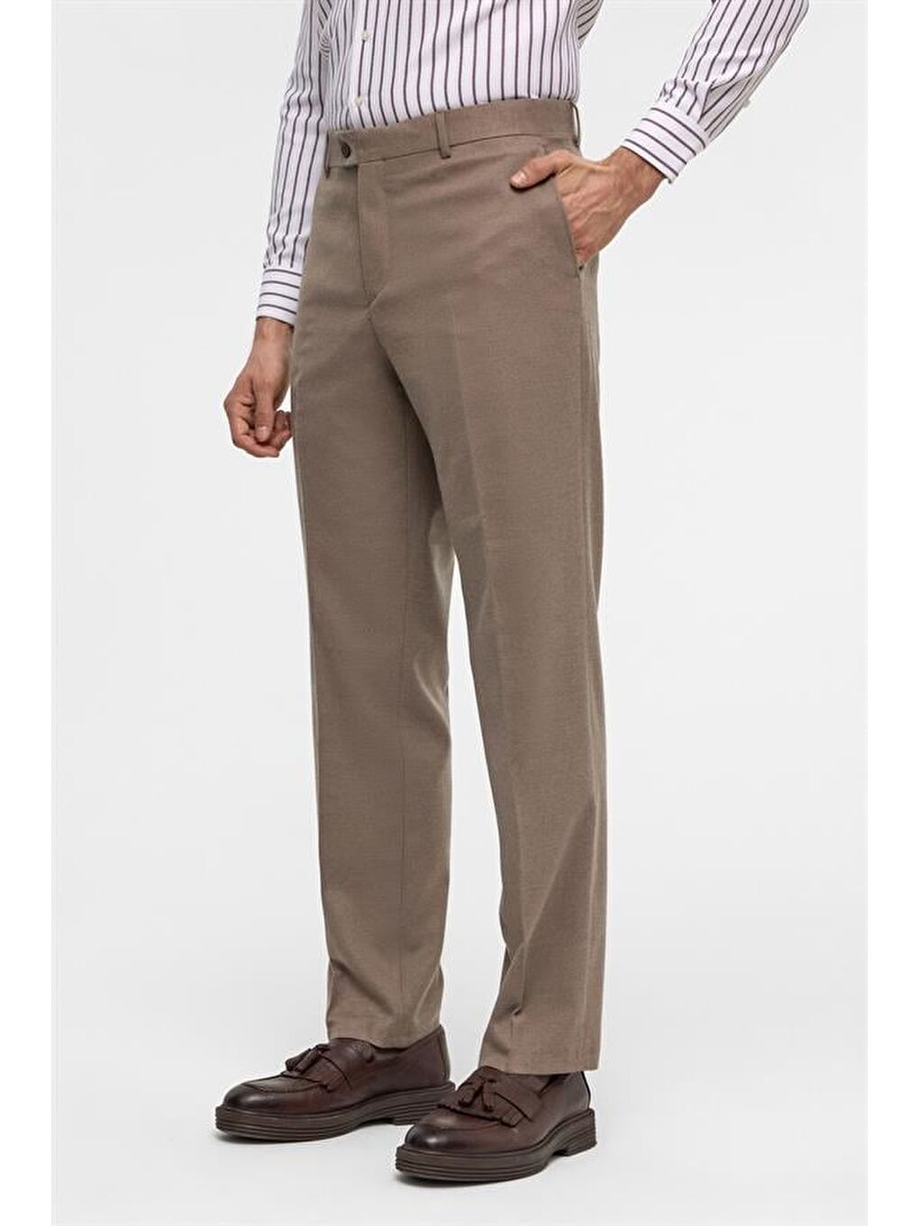 Kahverengi Kiremit Regular Düz Pantolon-3