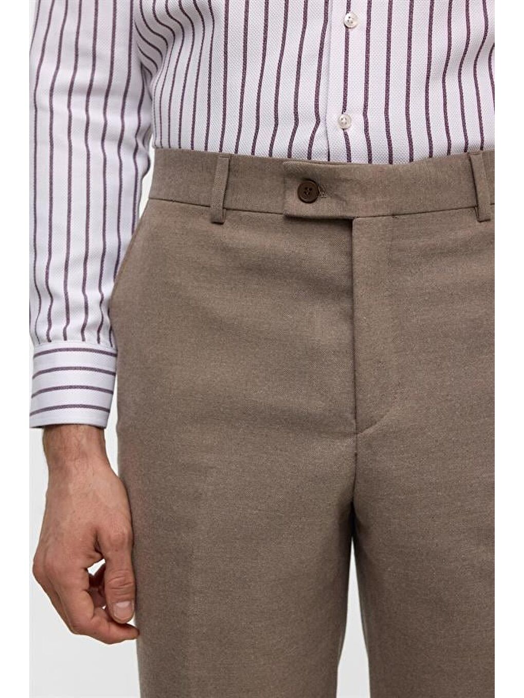 Kahverengi Kiremit Regular Düz Pantolon-4