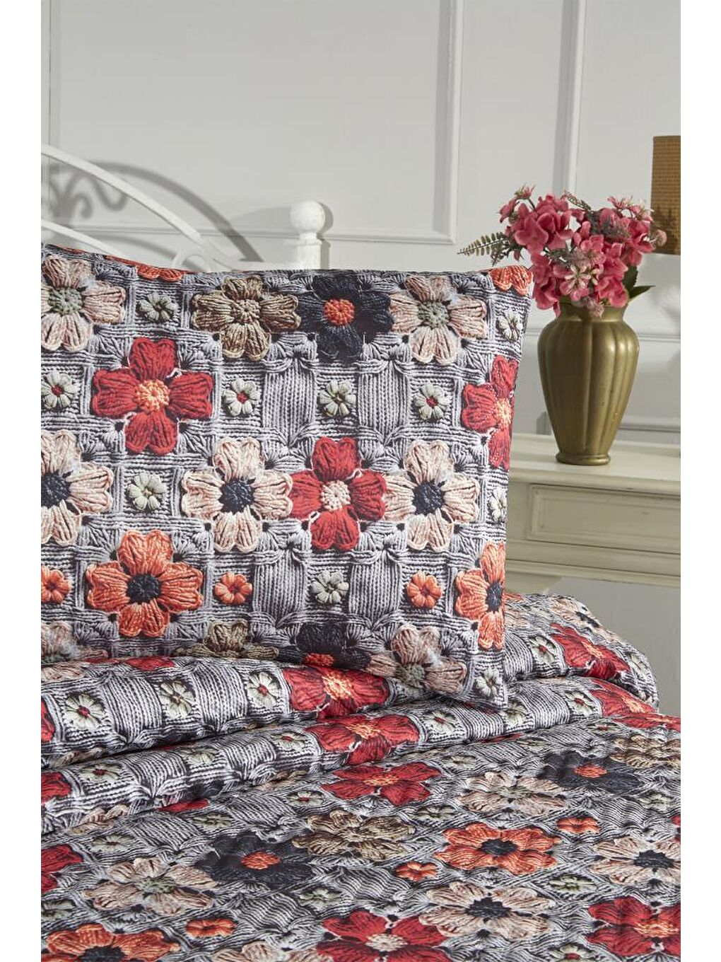 Karışık Eloria Ultrasonik Kapitoneli 5D Baskılı Çift Kişilik Pike Takımı-2