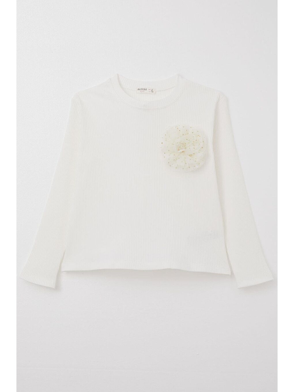Kız Çocuk Uzun Kollu Bluz Çiçek Aksesuarlı Ekru (8-14 Yaş)