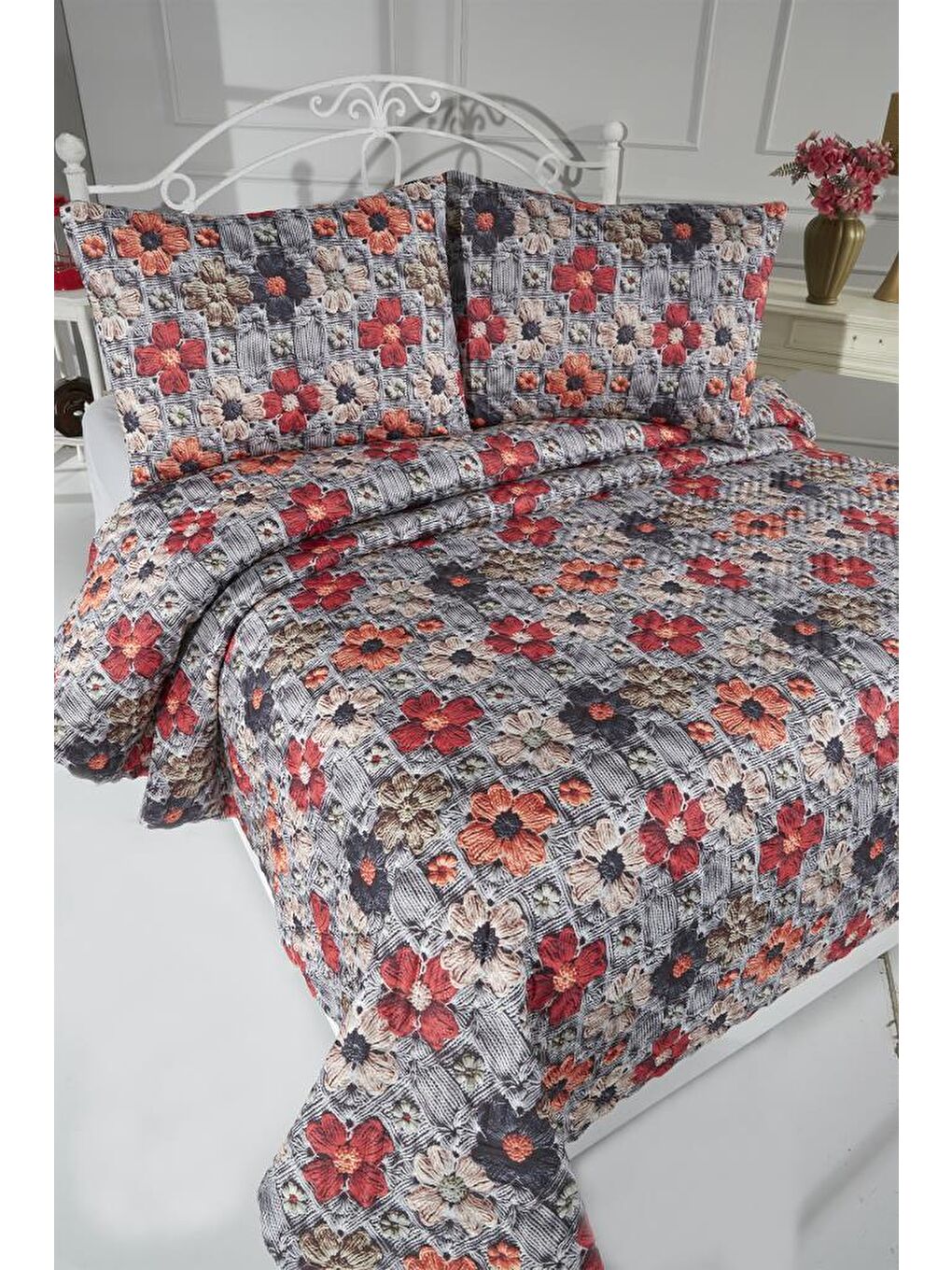 Karışık Eloria Ultrasonik Kapitoneli 5D Baskılı Çift Kişilik Pike Takımı-3