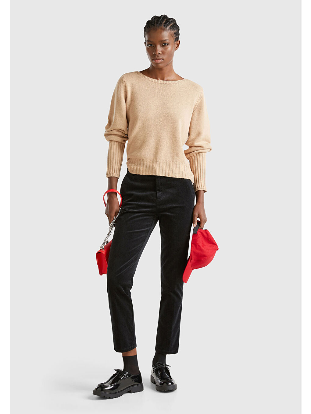 Kadın Siyah Pamuk ve Modal Karışımlı Önü Cepli Kadife Chino Pantolon