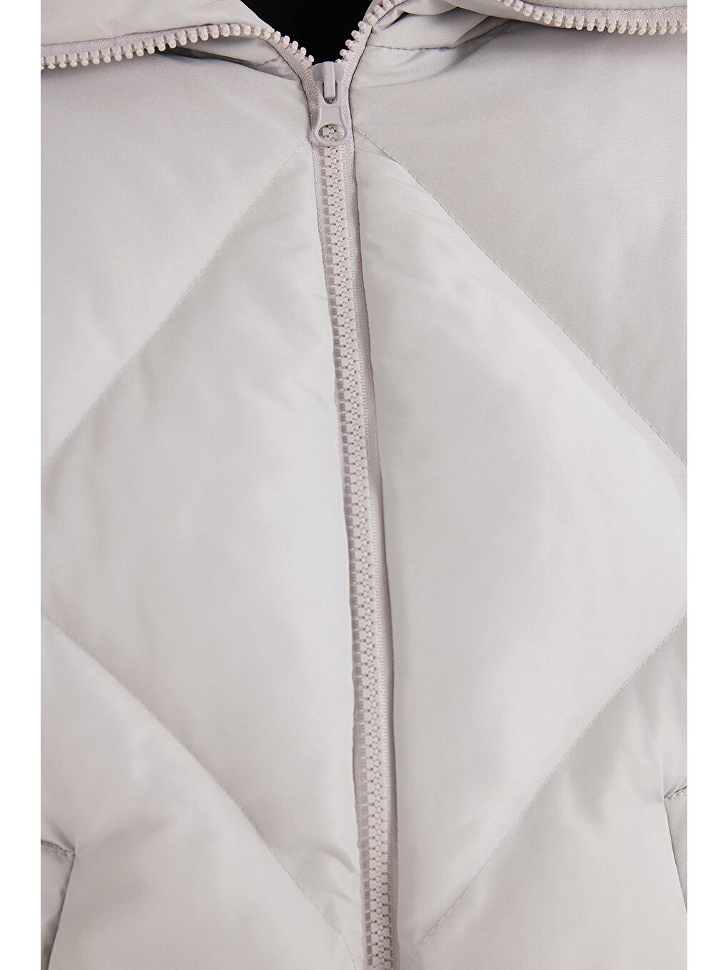 Kadın Oversize Geniş Kesim Şişme Dik Yaka Gri Mont-5