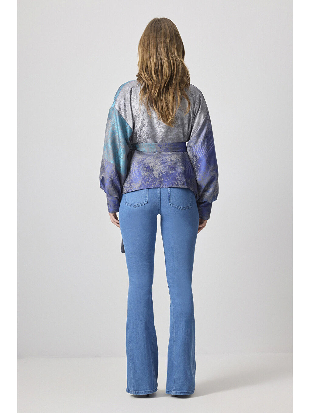 Mavi Desenli Saten Ceket-4