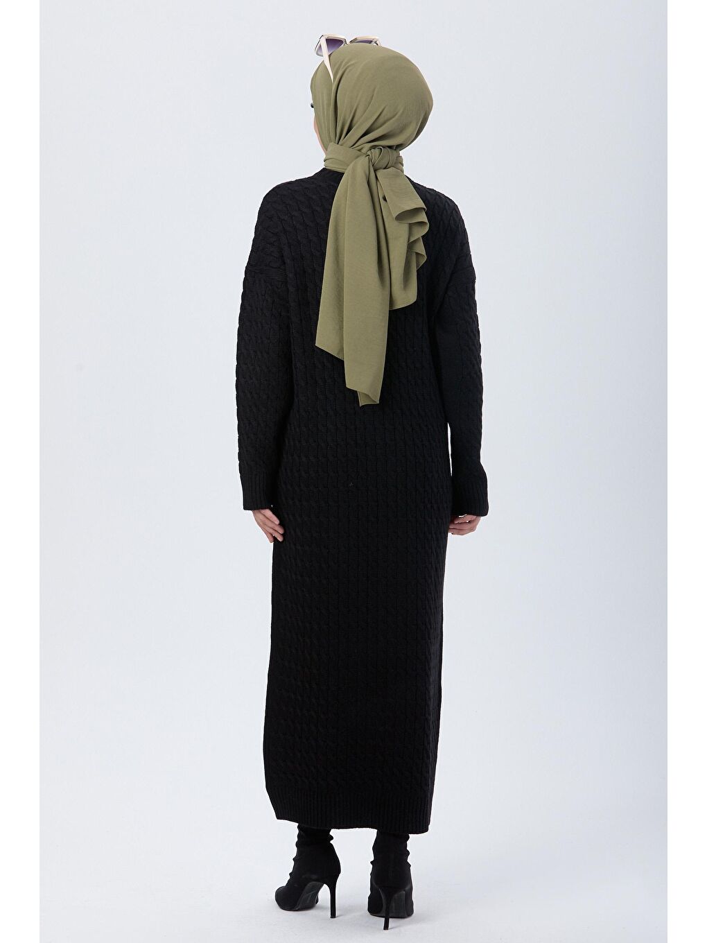 Bisiklet Yaka Kadın Siyah Triko Elbise - 24118-4