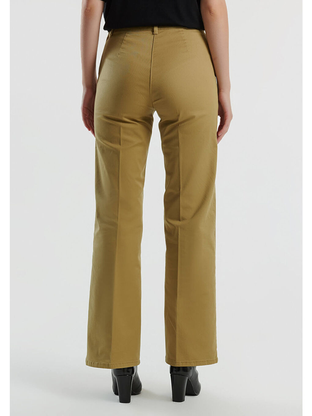 Sarı Kadın Hardal Pamuk Karışımlı Rahat İspanyol Paça Pantolon-2