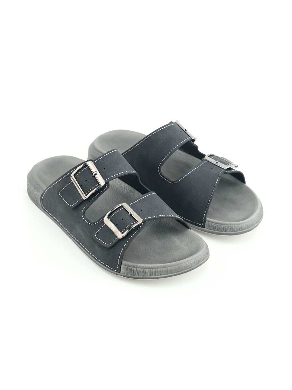 Siyah Erkek Yazlık Suni Deri İki Toka Ayarlanabilir Rahat Taban Günlük Terlik-2