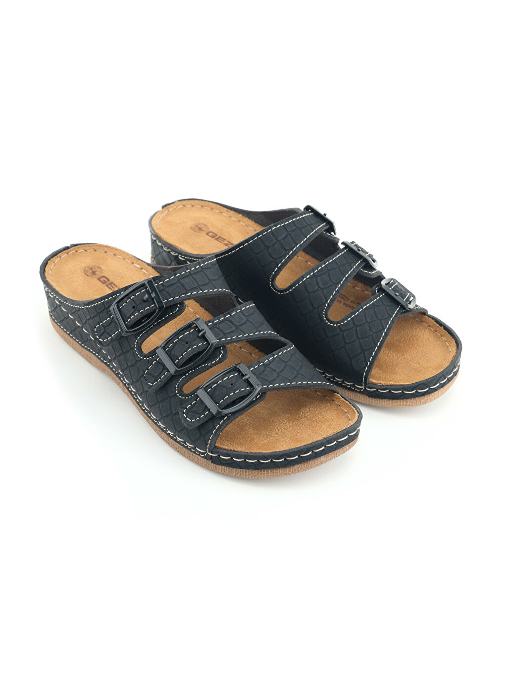 Siyah Kadın Yazlık Yüksek Topuk Mikrofiber Rahat Taban Üç Toka Ayarlanabilir Günlük Terlik-2