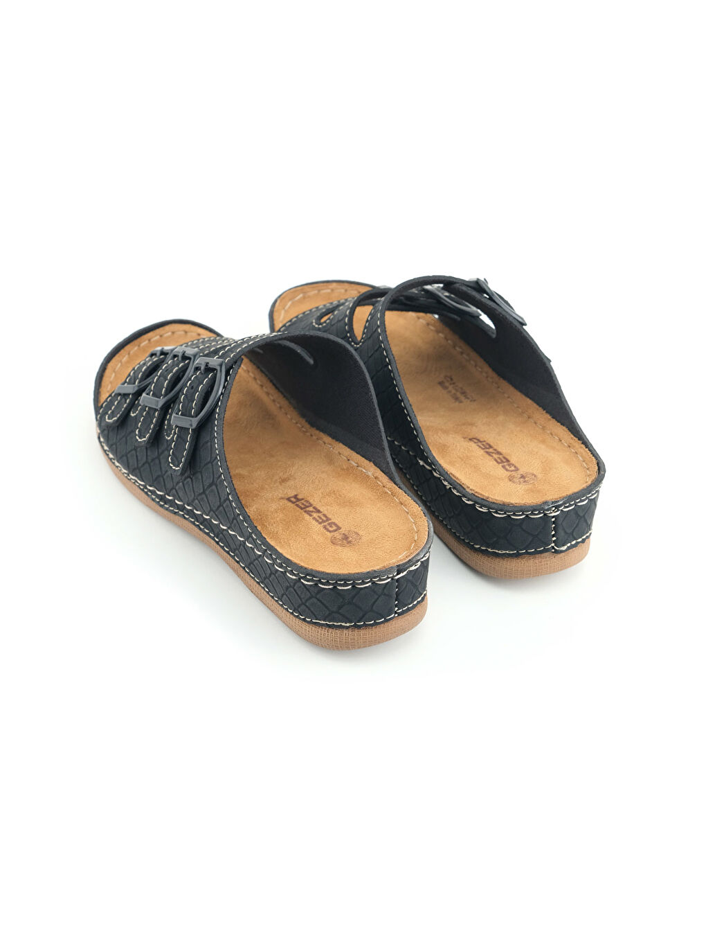 Siyah Kadın Yazlık Yüksek Topuk Mikrofiber Rahat Taban Üç Toka Ayarlanabilir Günlük Terlik-3