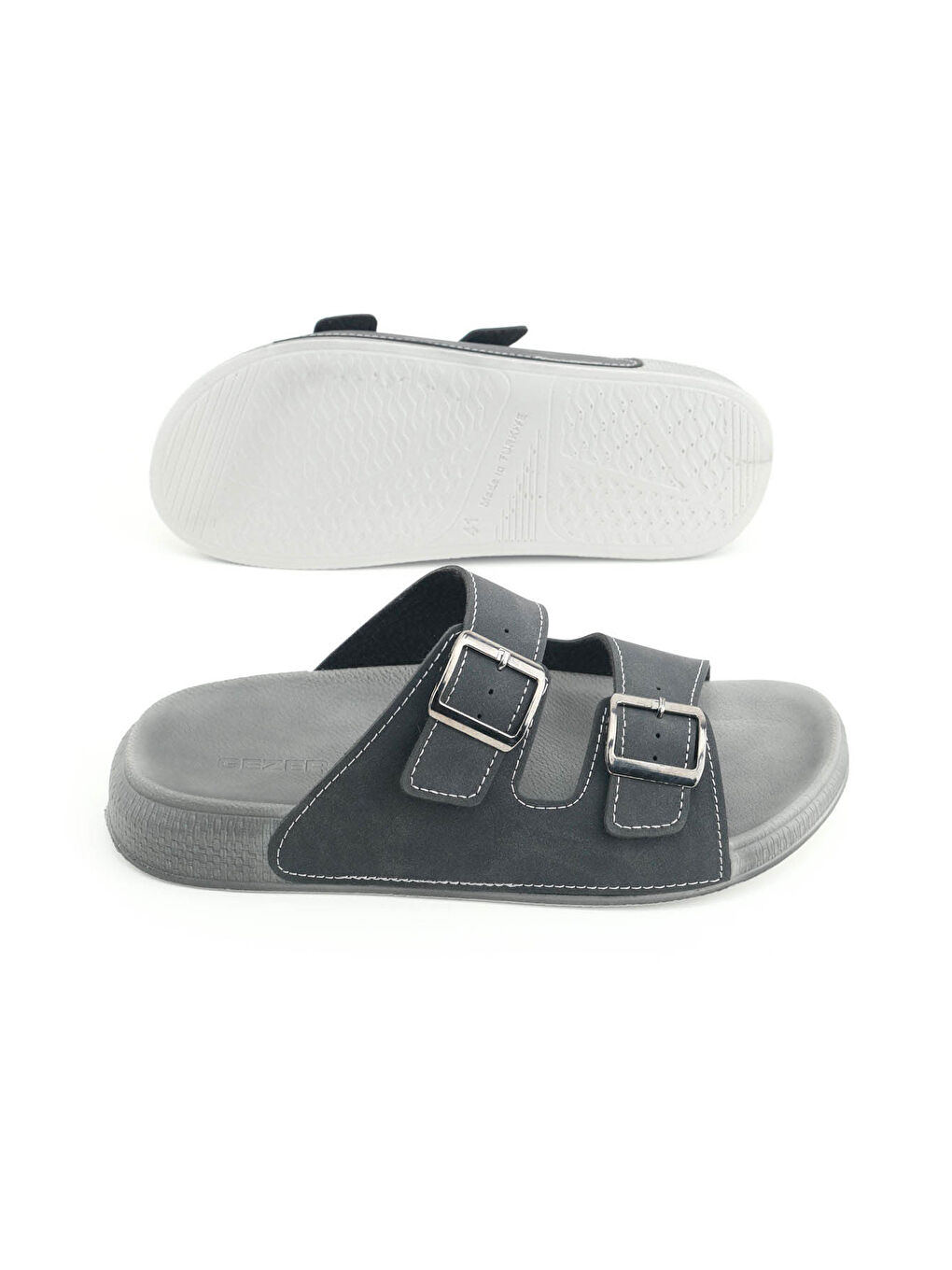 Siyah Erkek Yazlık Suni Deri İki Toka Ayarlanabilir Rahat Taban Günlük Terlik-4