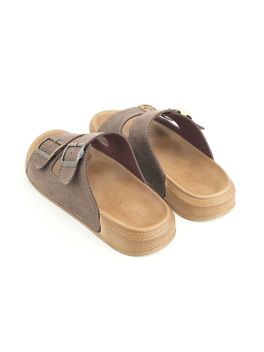 Kahverengi Erkek Yazlık Suni Deri İki Toka Ayarlanabilir Rahat Taban Günlük Terlik-3