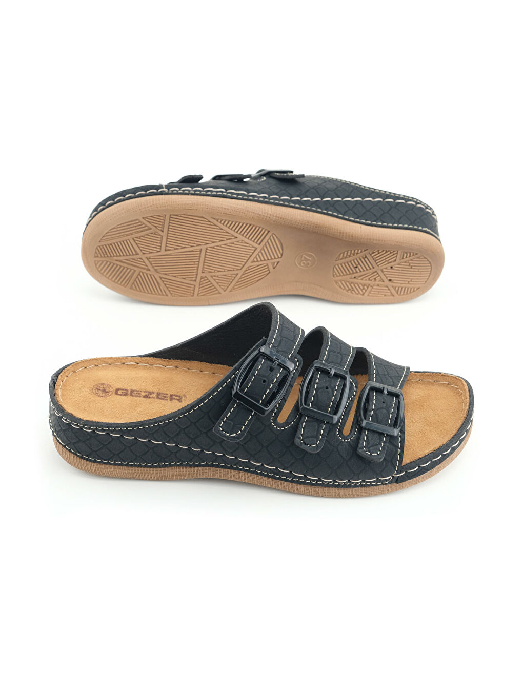 Siyah Kadın Yazlık Yüksek Topuk Mikrofiber Rahat Taban Üç Toka Ayarlanabilir Günlük Terlik-4