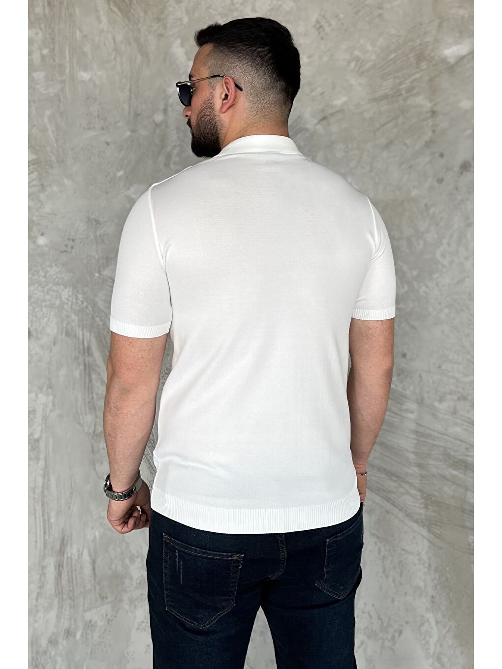 Beyaz Erkek Desenli Kısa Kol Triko Gömlek-2