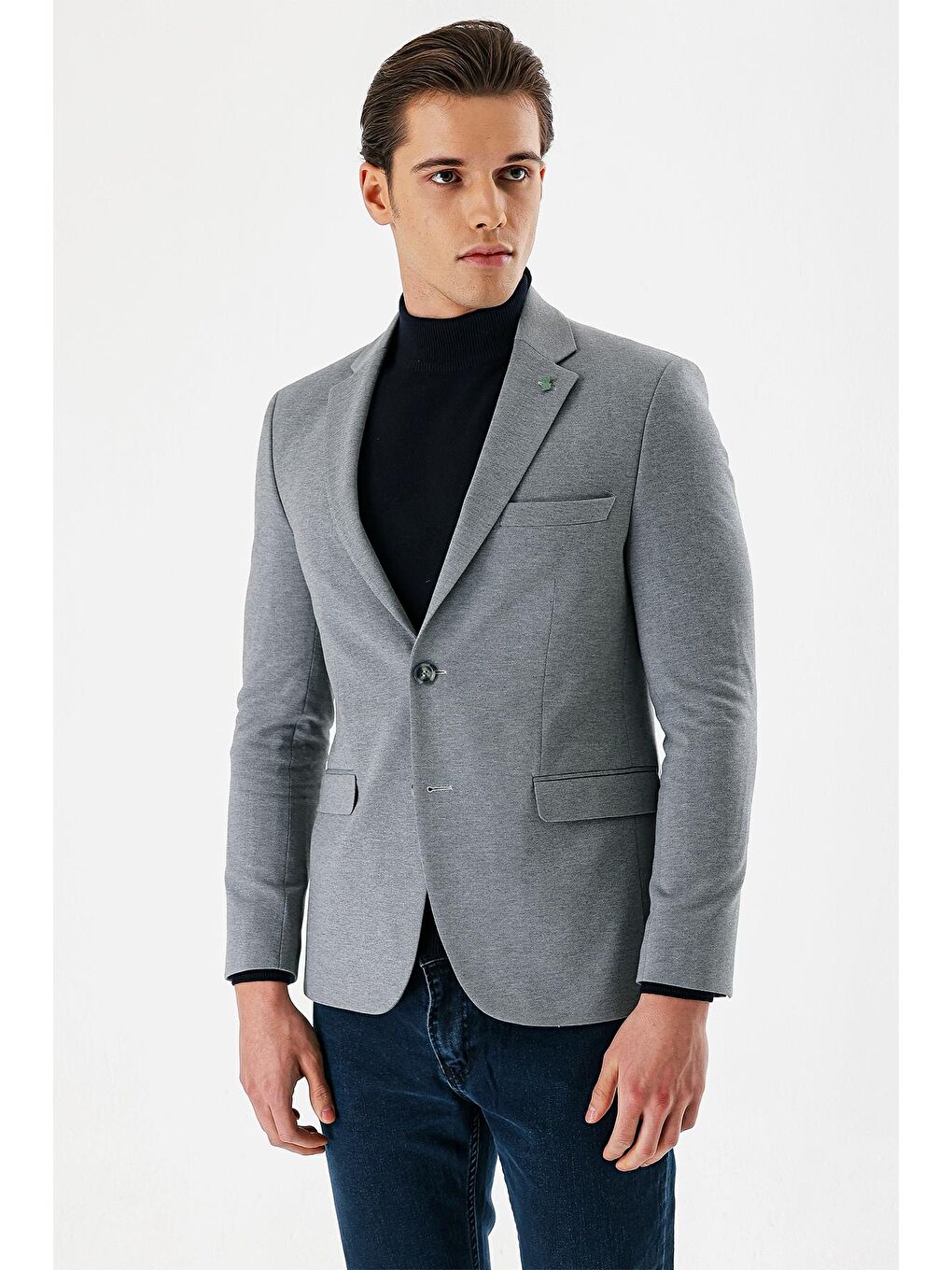 Gri Desenli Mono Yaka Çift Yırtmaç Elastanlı 6 Drop Slim Fit Dar Kesim Klasik Ceket 1002240151