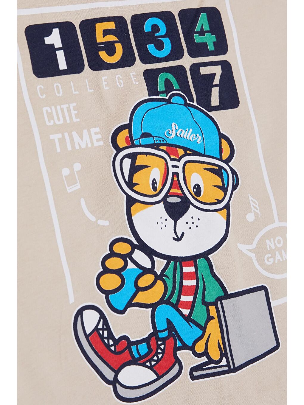 Erkek Çocuk Şortlu Takım Denizci Aslan Baskılı Bej (1-4 Yaş)-5