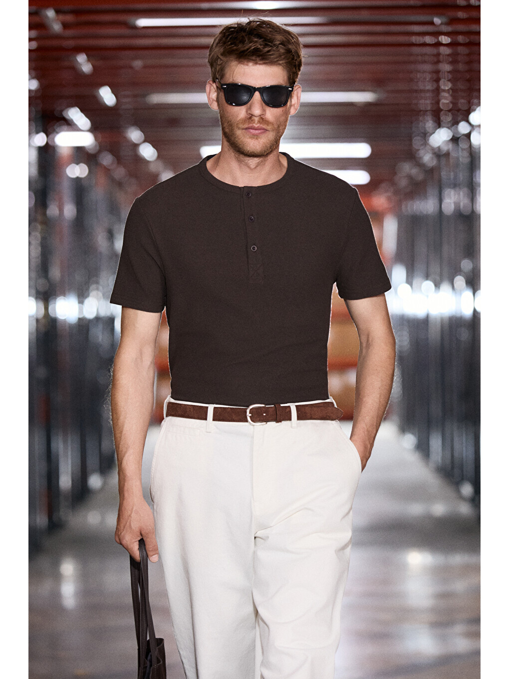 Kahverengi CALPEN %100 Organik Pamuklu Yakası Düğmeli Regular Fit ACI KAHVE T-Shirt-3