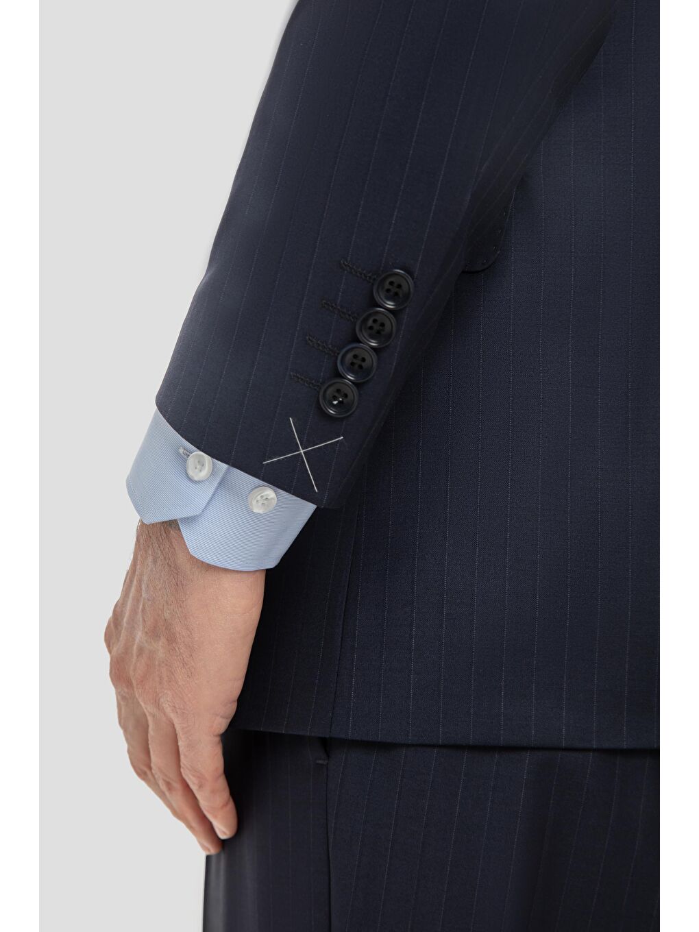 Erkek Lacivert Slim Fit Mono Yaka Çizgili 6 Drop Yün Karışımlı Takım Elbise-4