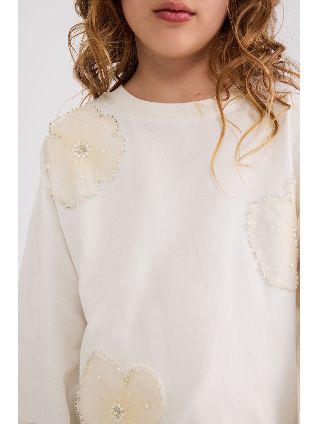 Kız Çocuk Ekru Sweatshirt-1
